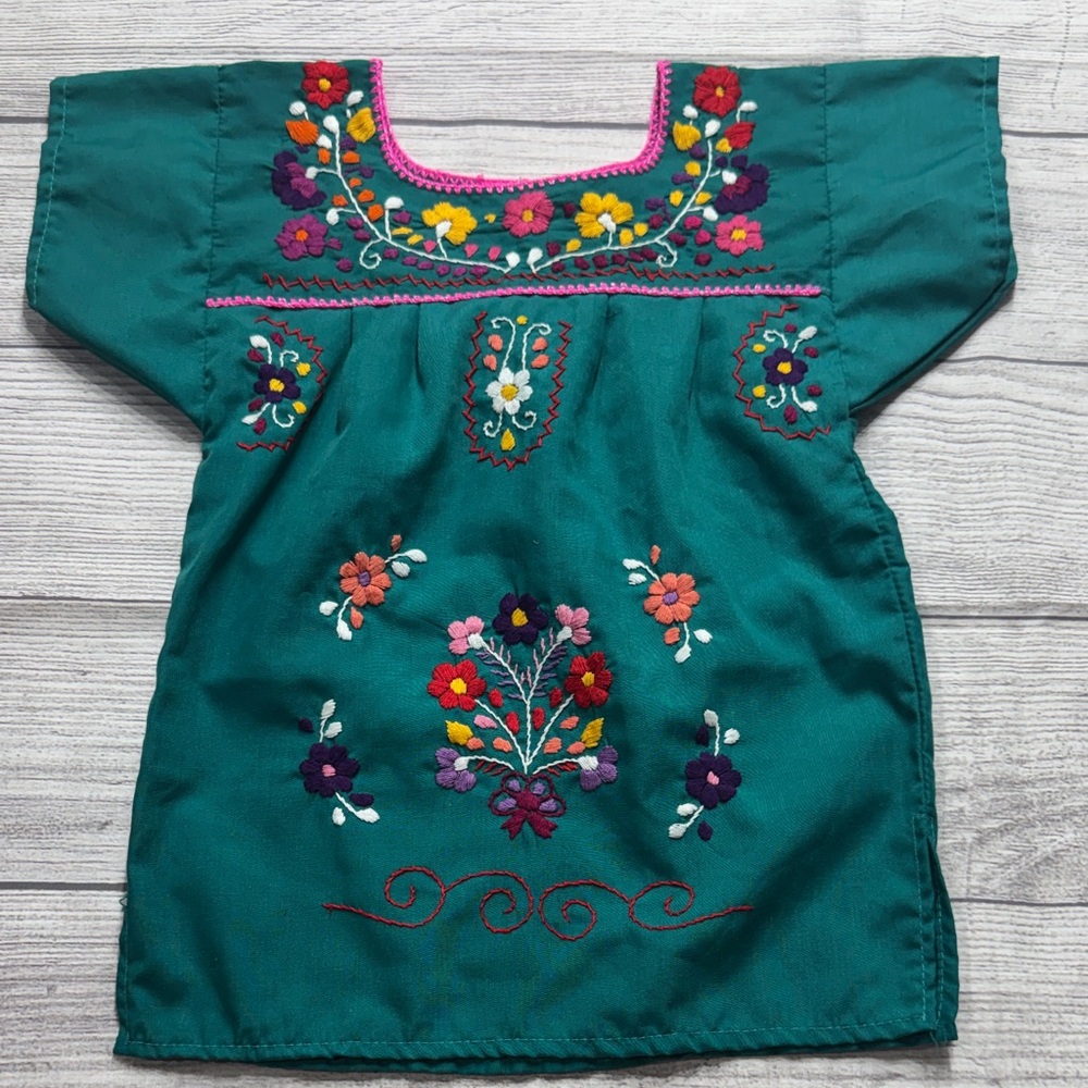 Baby Girls Teal Embroidered Floral Dress